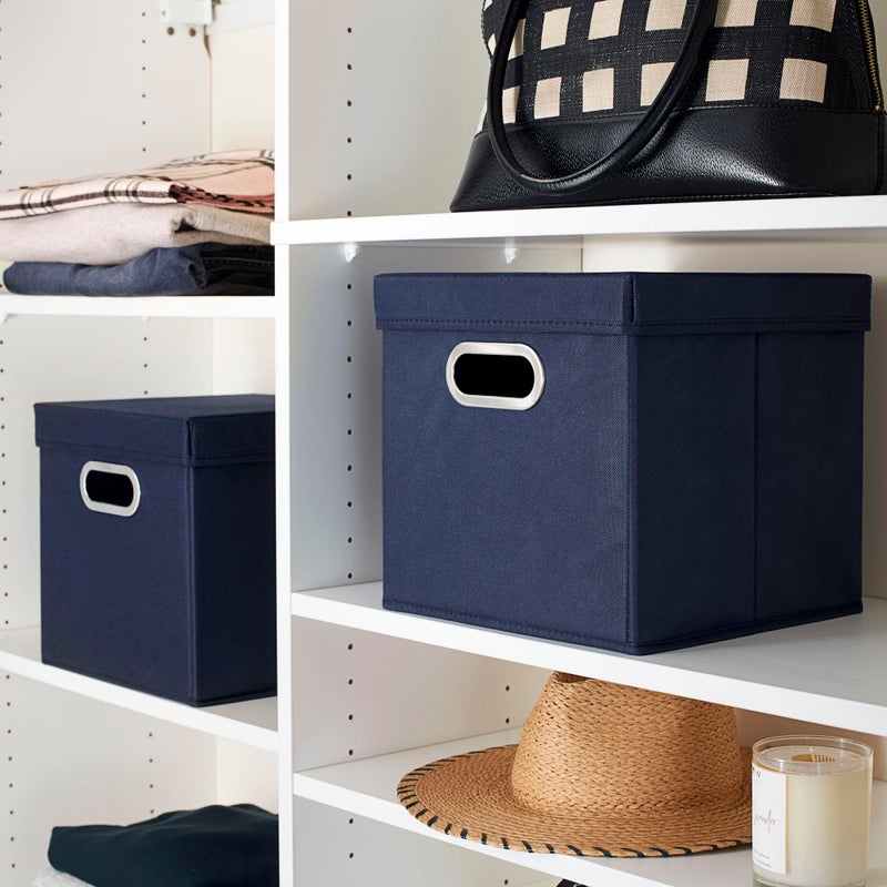 Household Essentials 33-1 Decorative Storage Cube Set with Removable Lids | Navy | 2-Pack - Image 2